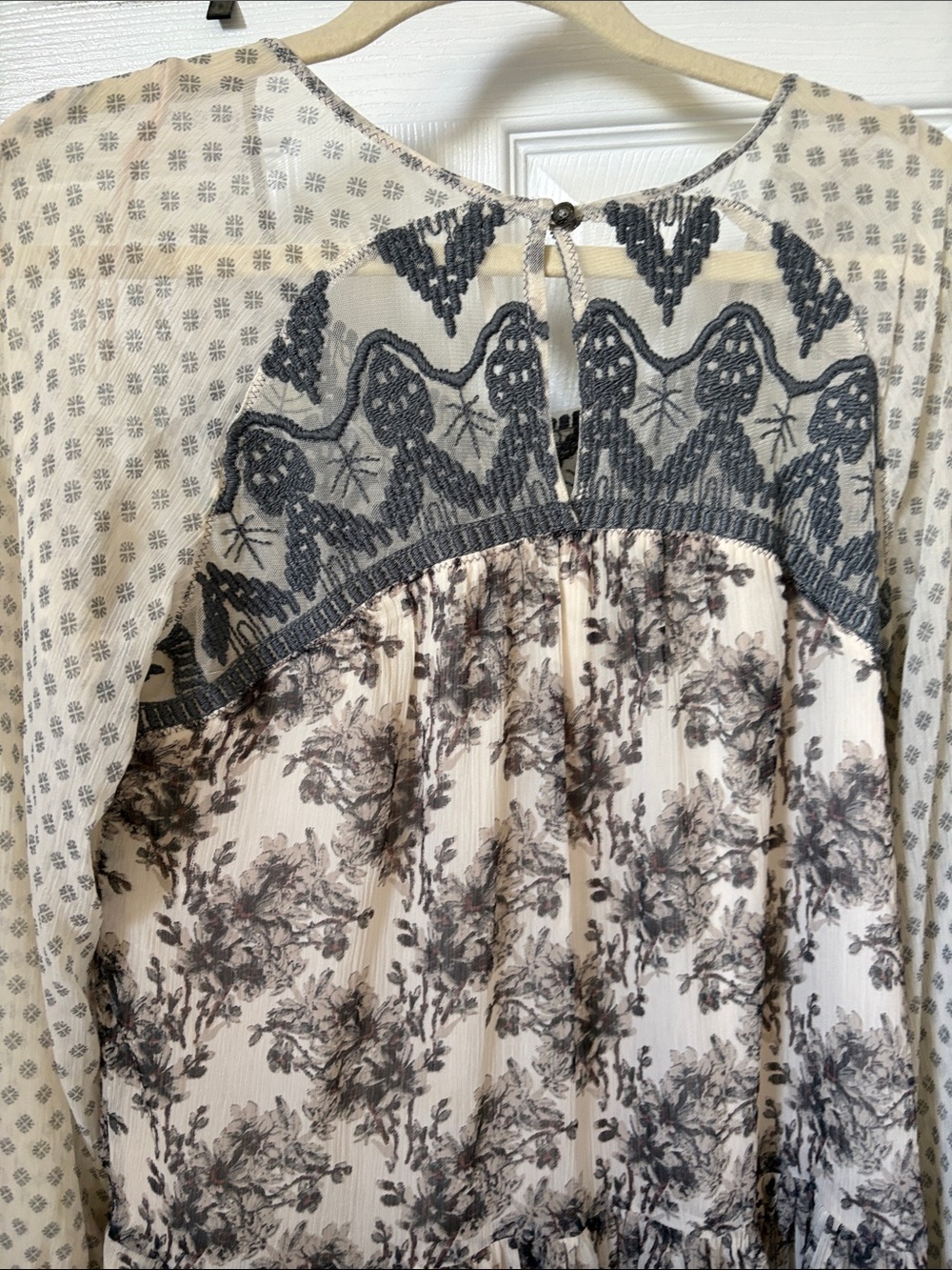 Free People Cream and Black Floral Boho Tiered Dress - Picture 4 of 4